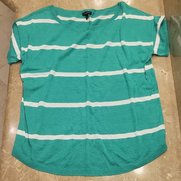 Talbots Tops - Talbots Green and White Striped Short Sleeve Knit Top, M